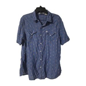 Salt Valley Shirt Mens LARGE Western Cowboy Rodeo Pearl Snap BLUE Short Sleeve